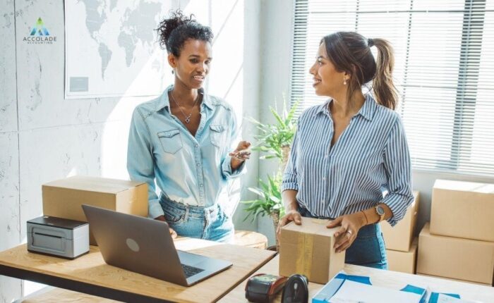 Two women are discussing a small business tax accountant.